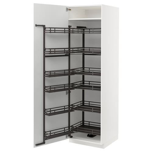 White METOD cabinet with pull-out shelves, modern design.