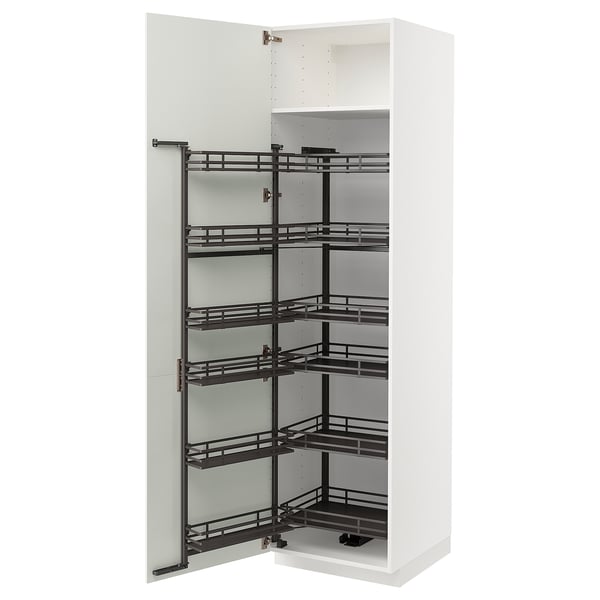 White METOD kitchen cabinet with pull-out shelves, modern design.