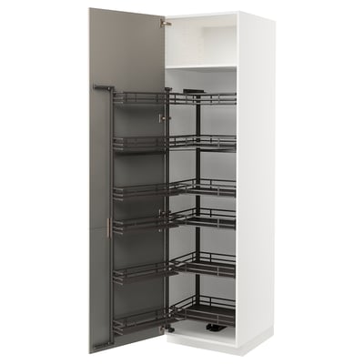 White METOD kitchen cabinet with dark metal pull-out shelves.