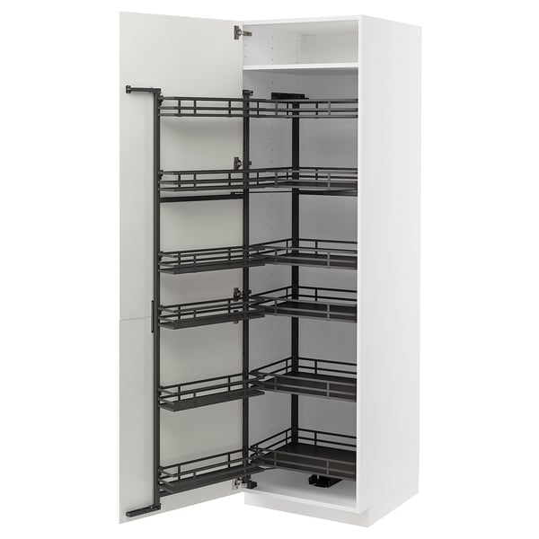 White METOD pull-out cabinet with 5 black shelves.