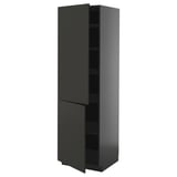 Modern black ikea METOD kitchen cabinet, tall with one door open.