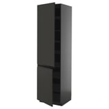 Dark grey tall cabinet with modern matte finish, sleek design, two doors, minimalist handles, and adjustable shelves.