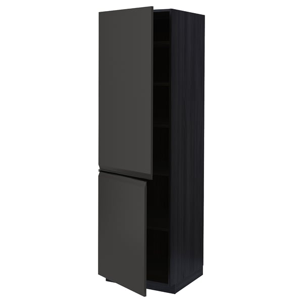 Modern black METOD kitchen cabinet with two doors, adjustable shelf, and minimalist design.