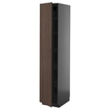 Modern tall kitchen cabinet, dark brown wood and gray.