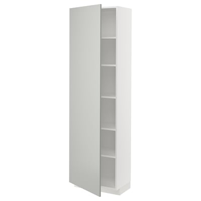 METOD white cabinet, light grey, modern design, tall with open shelves.