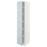 A tall, narrow, light blue-gray cabinet from the METOD kitchen system. It adjustable shelves and is mounted against a white background.