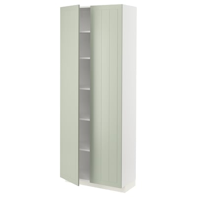 METOD kitchen cabinet in green with adjustable shelves and snap-on hinges.