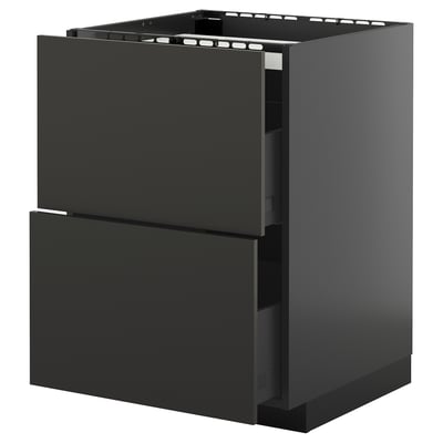 METOD kitchen unit in matt black with two drawers. Modern, sleek design. Square shape, smooth fronts.