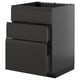 Modern black kitchen cabinet with three smooth-gliding drawers.