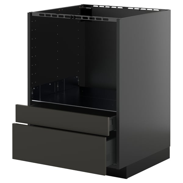 Black kitchen cabinet from ikea METOD series with two drawers, sleek and modern design.