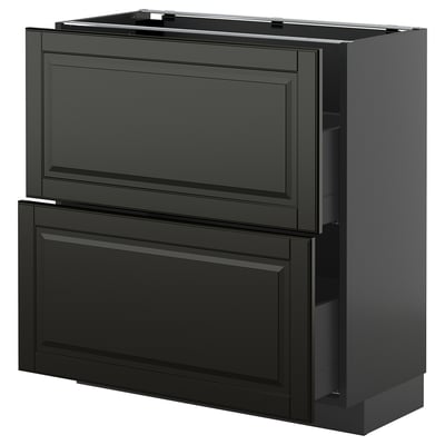 Black METOD kitchen unit with two large drawers and cabinet, sleek design.