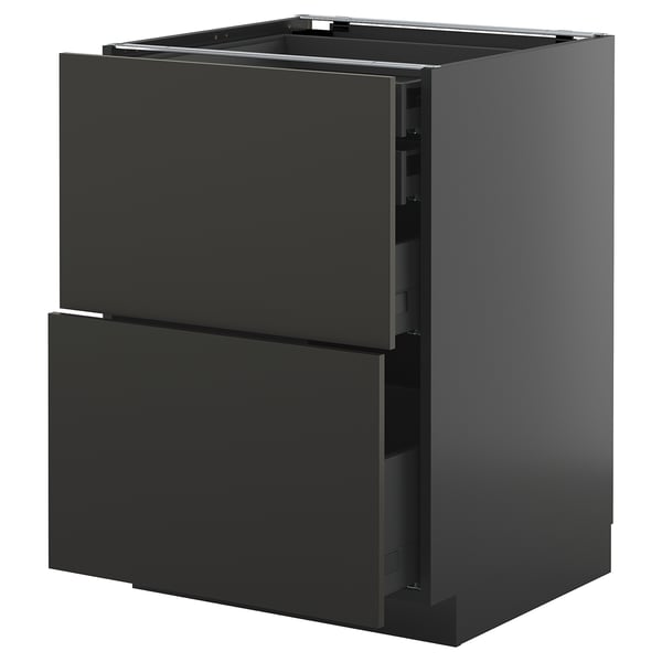 Modern black METOD kitchen cabinet with two smooth drawer fronts and sleek design.