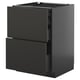 Modern black METOD kitchen cabinet with two smooth drawer fronts and sleek design.