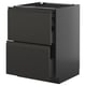 Black METOD kitchen cabinet, sleek modern design with two open drawers, glossy finish.