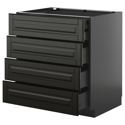 Modern black METOD drawer unit, sleek, rectangular with four deep drawers.