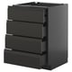 Black modern METOD kitchen cabinet with four smooth-glide drawers.