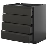 This image shows a black METOD kitchen cabinet with four integrated drawers, sleek and modern with a smooth finish.