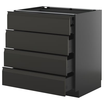 This image shows a black METOD kitchen cabinet with four integrated drawers, sleek and modern with a smooth finish.