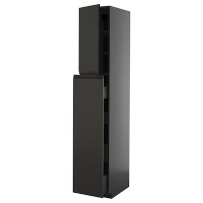A black METOD kitchen cabinet with a modern design and integrated handles.
