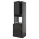 Black METOD kitchen unit: tall, modern, glossy finish, with drawers and shelves.