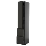 Modern black kitchen unit, tall and sleek, with integrated handles and two drawers.