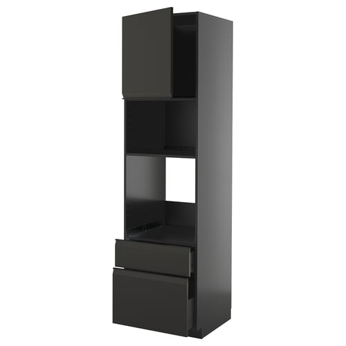 Black kitchen cabinet with drawers and shelves by ikea.