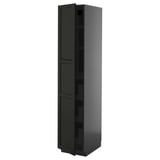 Black METOD kitchen cabinet, tall with two doors, beveled edges, ash finish, modern design.
