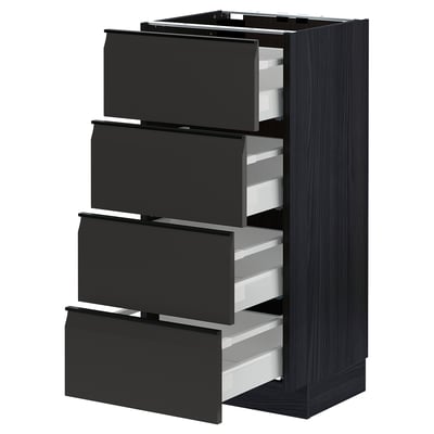 METOD kitchen unit, matte black, four drawers, sleek design.
