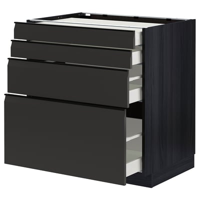 Black modern kitchen unit with four drawers, sleek handle, and clean lines.
