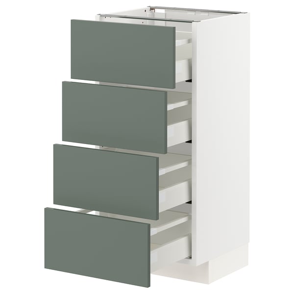 METOD kitchen unit with 4 grey-green matte drawers, sleek modern design, robust with soft-close feature.