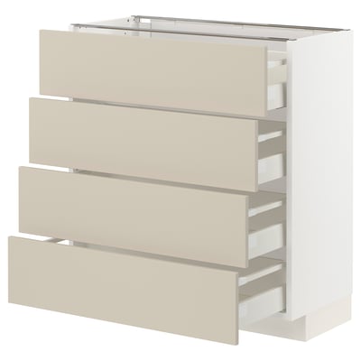 METOD white & beige kitchen cabinet, rectangular, four drawers, smooth finish.