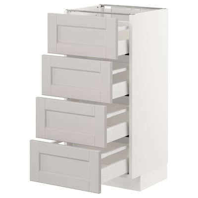 White METOD kitchen drawers, classic design, smooth-running drawers, beveled edges, birch and particleboard.
