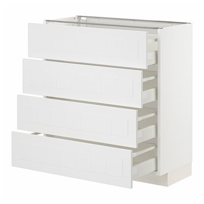 White METOD kitchen drawer unit with four pull-out drawers.
