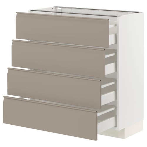 Modern kitchen unit: METOD with grey-beige drawers, sleek design, three drawers, sturdy frame.