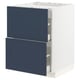 White and blue kitchen cabinet. Two deep blue drawers, modern design. Perfect for storage.