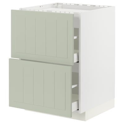 Green METOD kitchen cabinet with two drawers, panel design.