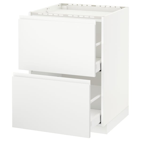 White modern kitchen cabinet, square, with wide drawers, sleek minimalist design.