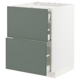 Green-grey IKEA METOD kitchen unit with smooth, matte drawers.