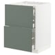 Green-grey IKEA METOD kitchen unit with smooth, matte drawers.