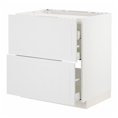 White METOD kitchen cabinet with drawers, modern rectangular design.