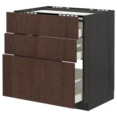 METOD brown kitchen cabinet, 3 drawers, modern design.