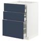 Ikea METOD kitchen unit with blue axstad drawers, white frame.