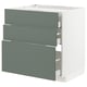 Modern kitchen cabinet: METOD with grey-green recycled plastic fronts, three drawers, sleek design.