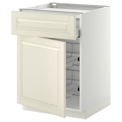 METOD kitchen cabinet, white, open drawer & shelf, beige, traditional design