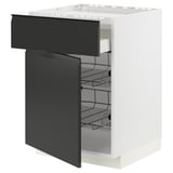 METOD kitchen cabinet with black matte drawer, wire baskets.