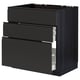 Black ikea METOD kitchen unit with three drawers.