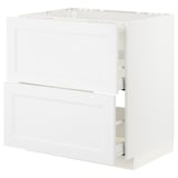 White METOD cabinet with open drawers, sleek, minimalist design.