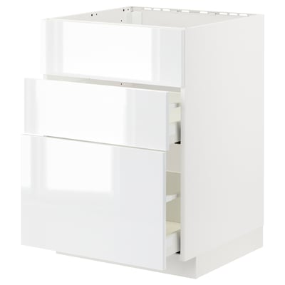 A white METOD kitchen cabinet with high gloss finish and smooth-running drawers.