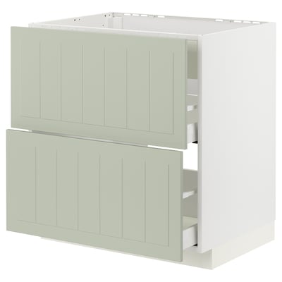 METOD kitchen cabinet in green with two drawers and panels.