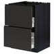 METOD kitchen cabinet in matte black with sleek, modern design and two open drawers revealing organized compartments.